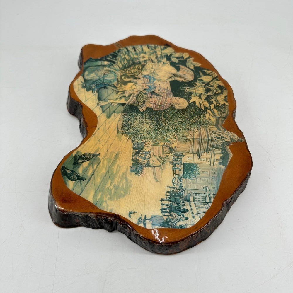 Tim Kelly Handcrafted Wood Slab Wall Plaque Vintage Town Square Decoupage Art - Picture 2 of 7